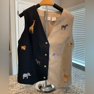 Vintage Embroidered Safari Animal Vest - Black & Tan